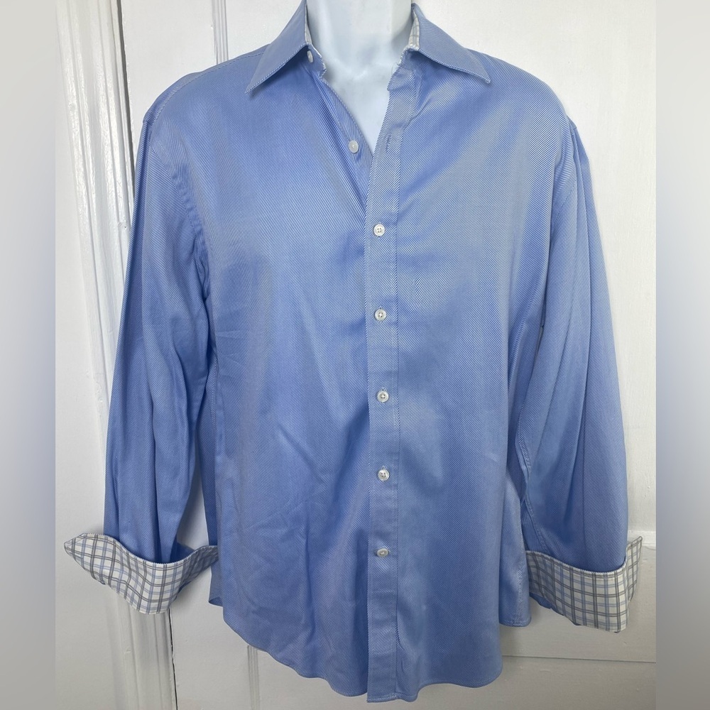 BMG Men's Light Blue Dress Button Down Collard Long Sleeve Shirt w Flip Cuff